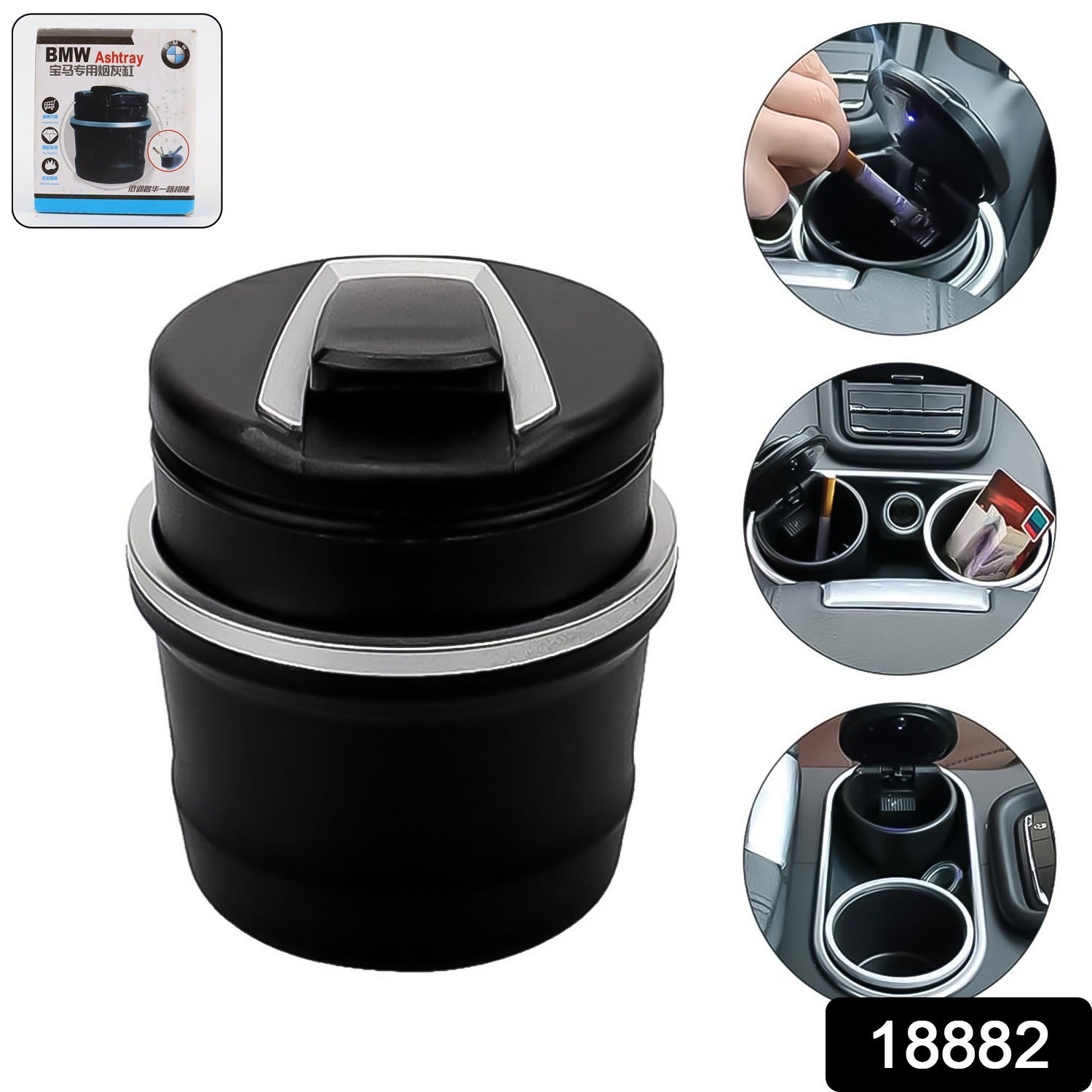 Car Ashtray with Lid & Blue LED Light – Portable Smokeless Design Secondary image