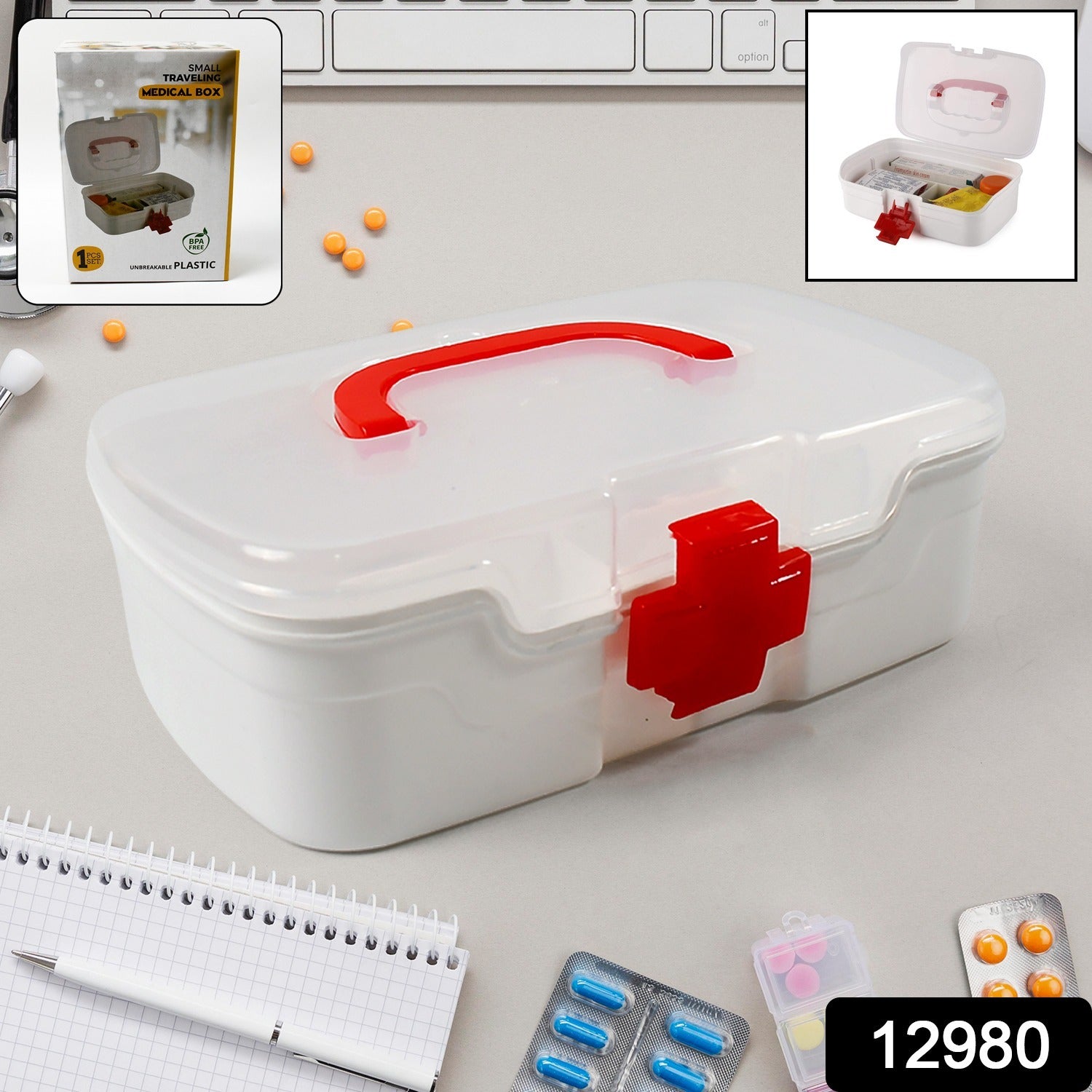 First Aid Box – 3-Compartment Portable Medicine Kit | Organivo Secondary image