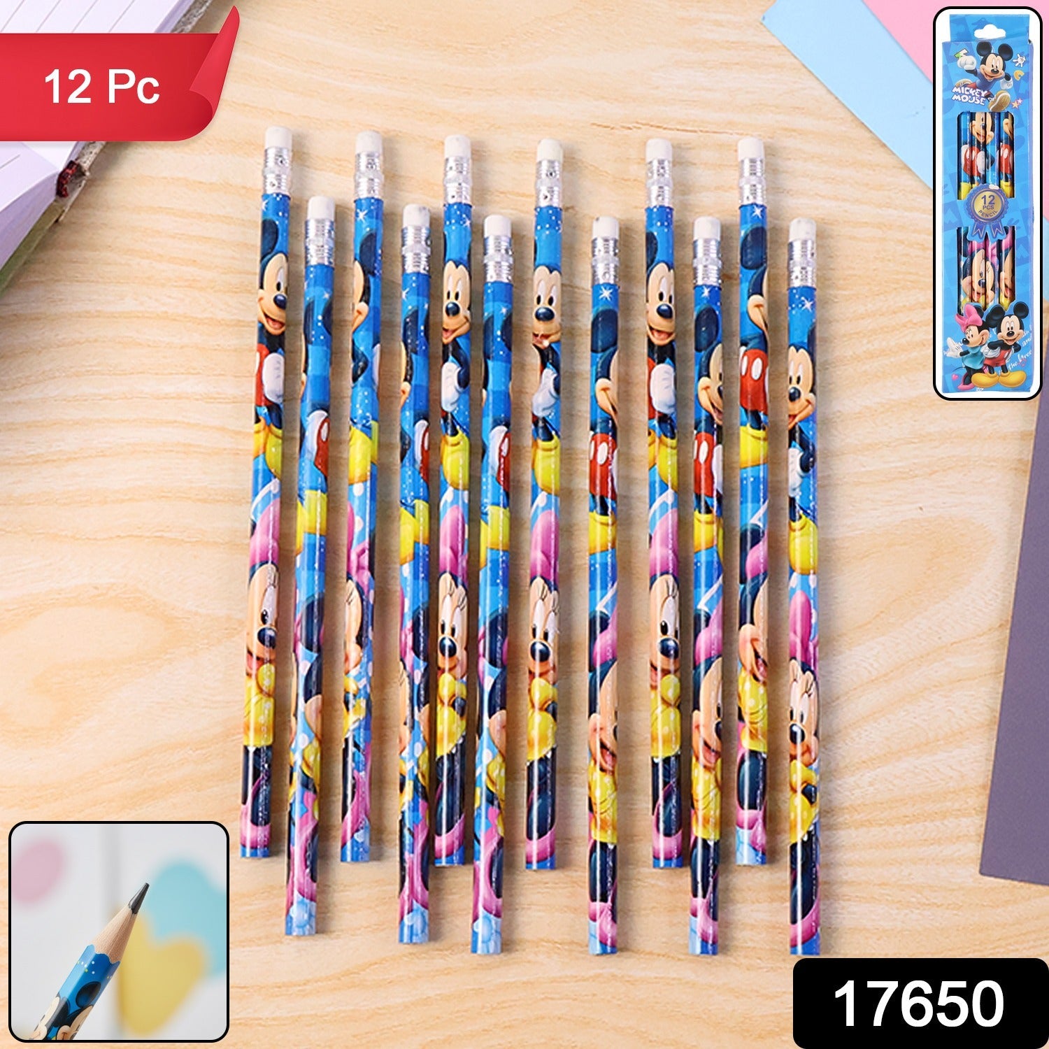 Cartoon-Printed Graphite Pencils – 12 Pc Kids Set with Eraser Secondary image