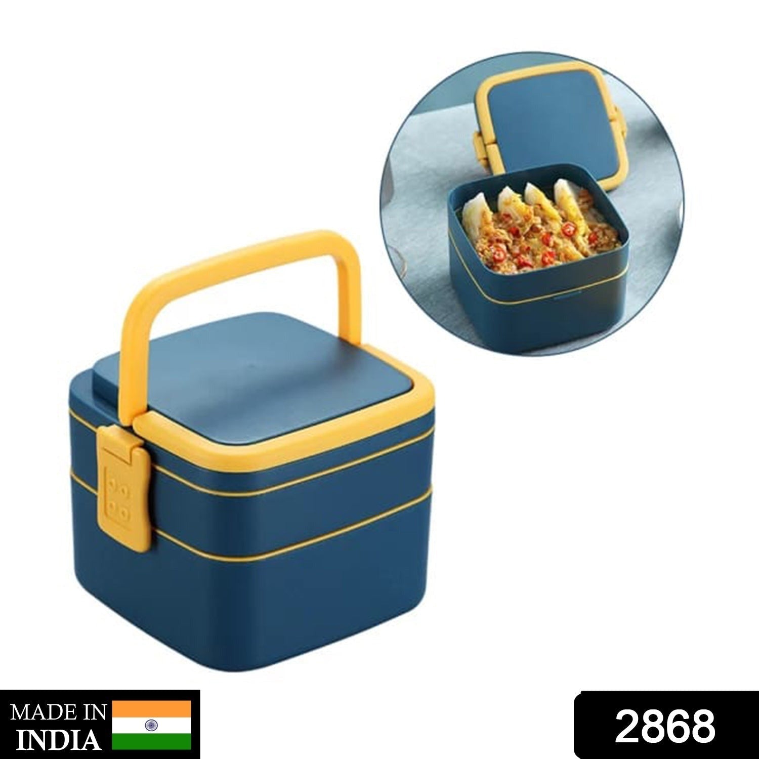 Bento Lunch Box – Blue Double-Layer Portable with Handle & Spoon | Lunchie Bunchie Secondary image