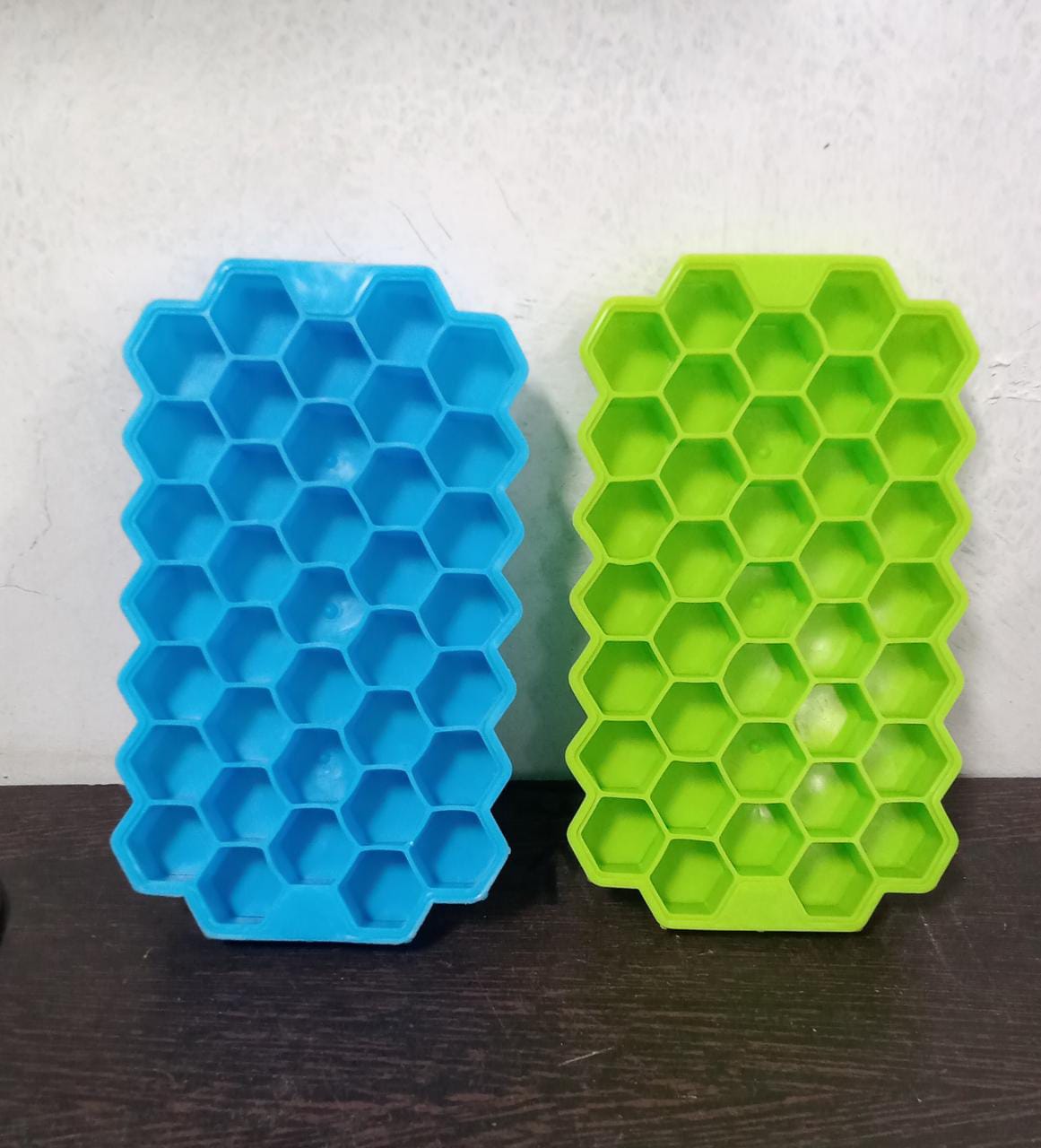 Colorful silicone ice cube tray with honeycomb design for easy release. Main image