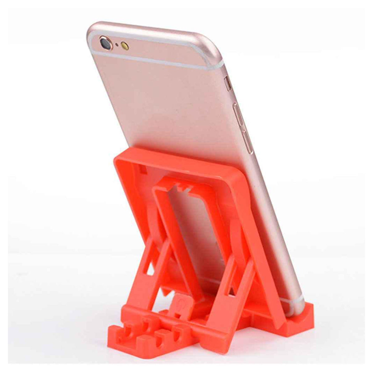 A sturdy black plastic bulk mobile phone stand from the 50-piece set, holding a smartphone upright on a desk. Main image