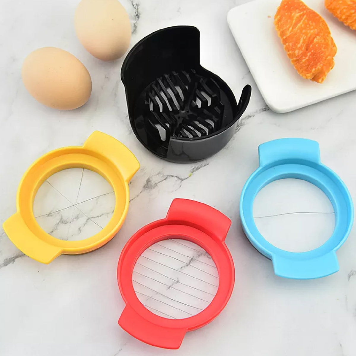 3-in-1 stainless steel egg slicer showing multiple cutting wires for versatile food prep. Main image