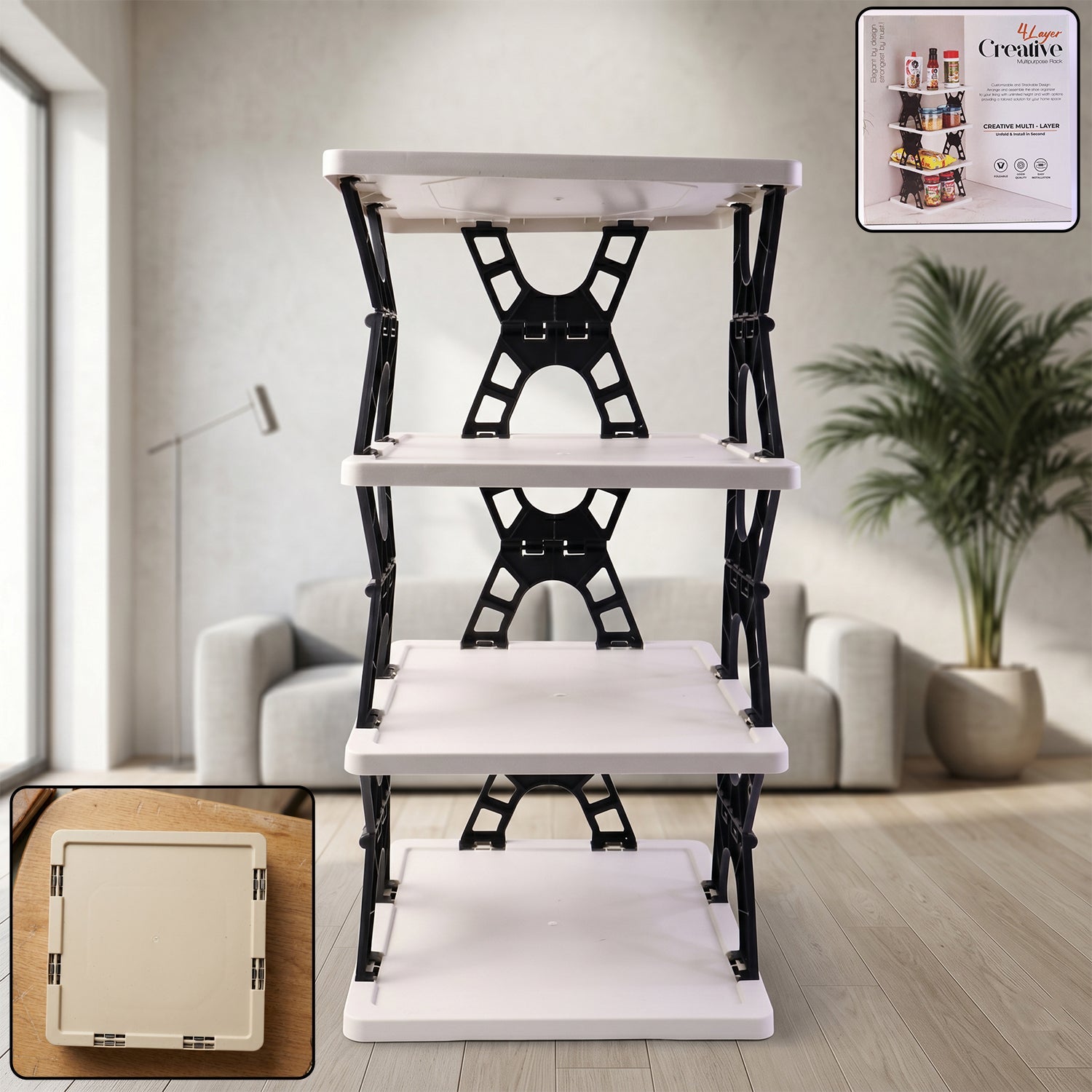 Multipurpose Foldable 4 Layer Storage Rack – Space Saving Organizer Secondary image