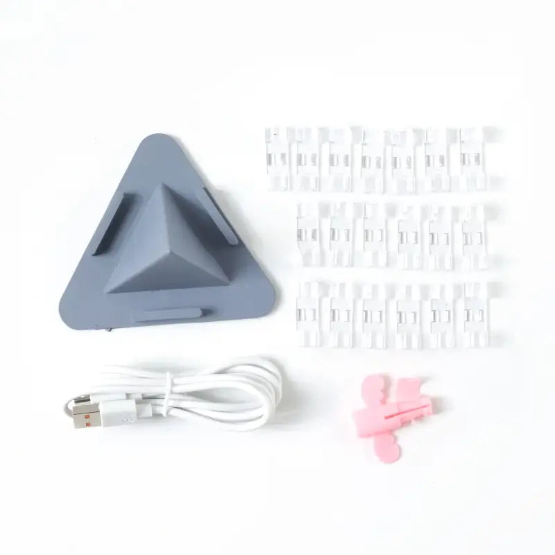 Mobile Phone Stand Combo Set – Foldable Desk Stand with Cable Organizer Clips & USB Charging Cable