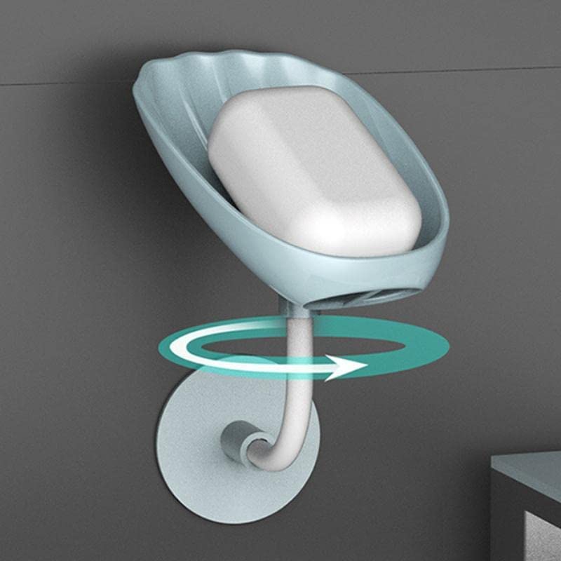 Grey self-draining soap dish with a bar of soap, showcasing its sleek design. Main image