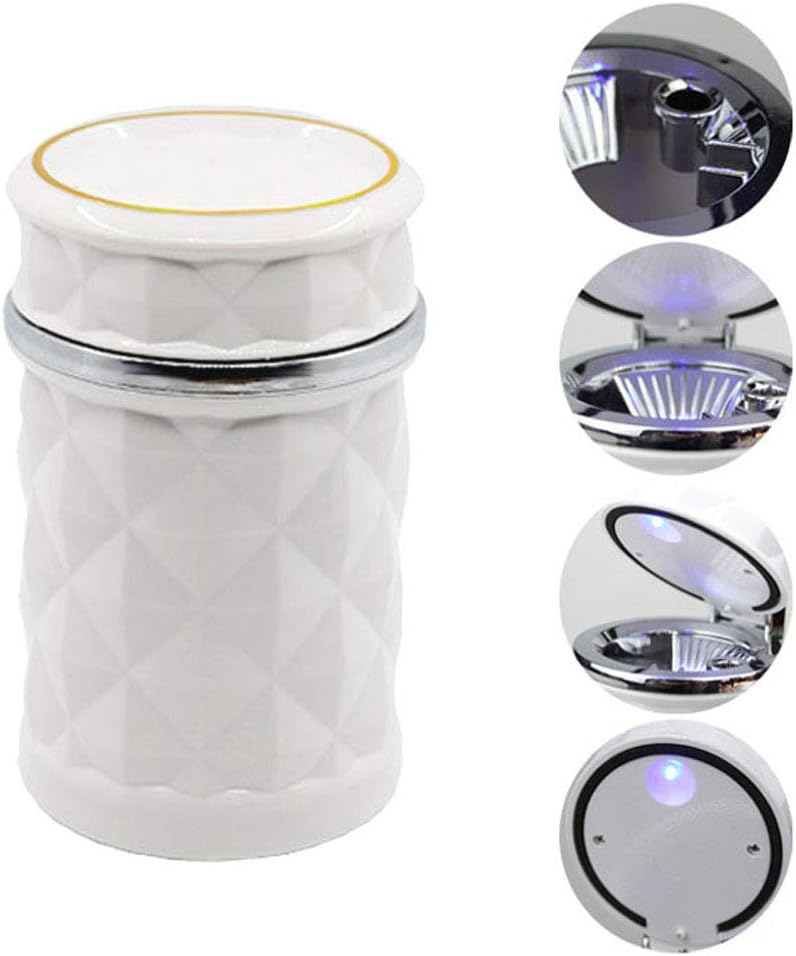 Velvet Wheels car cupholder ashtray with a blue LED light and secure lid. Main image