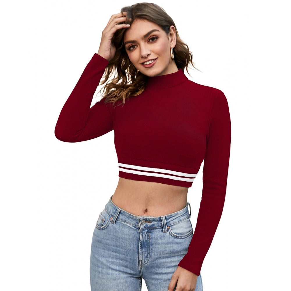Generic Women's Western Wear Hosiery Crop-Top (Maroon) Main image