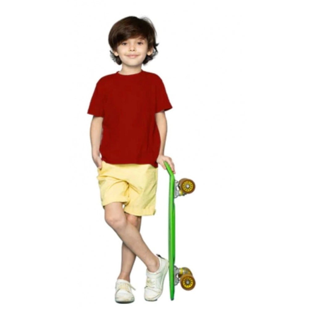 Generic Boys Cotton Plain Half Sleeve TShirt (Maroon) Main image