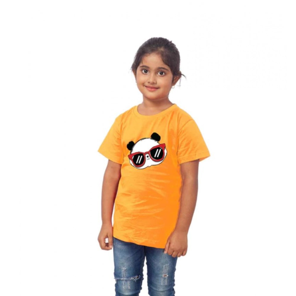 Generic Girls Cotton Panda Glass Half Sleeve TShirt (Mustard) Secondary image