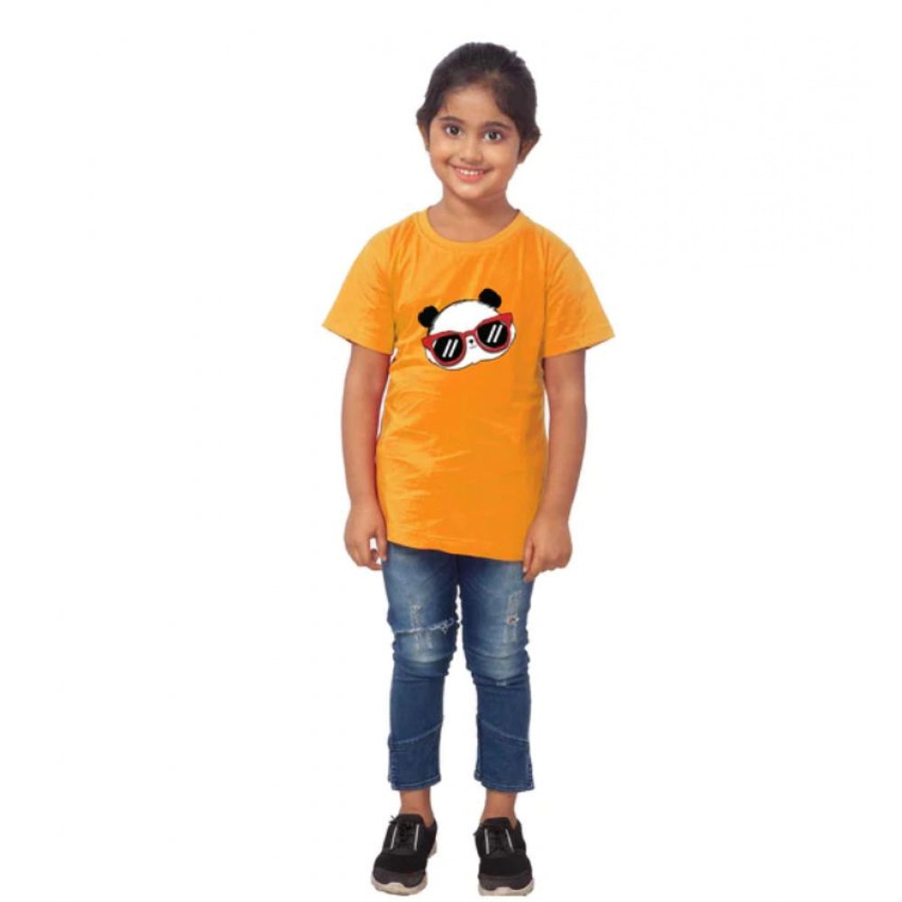 Generic Girls Cotton Panda Glass Half Sleeve TShirt (Mustard) Main image