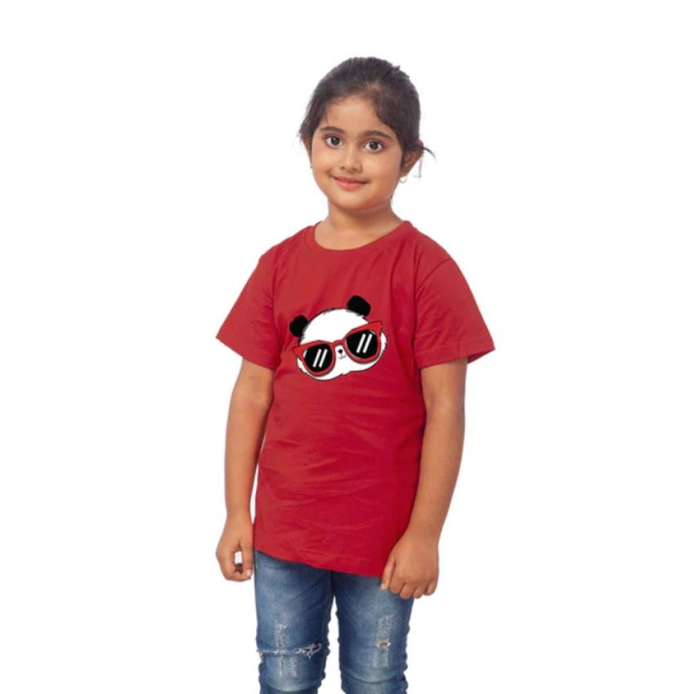 Generic Girls Cotton Panda Glass Half Sleeve TShirt (Maroon) Secondary image