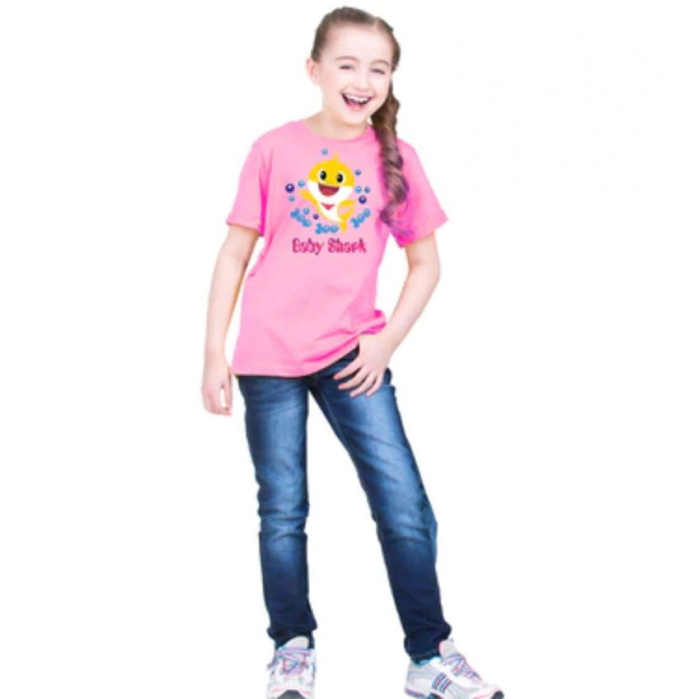 Generic Girls Cotton Baby Shark Half Sleeve TShirt (Pink) Secondary image