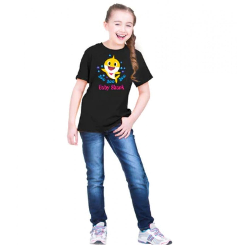 Generic Girls Cotton Baby Shark Half Sleeve TShirt (Black) Secondary image