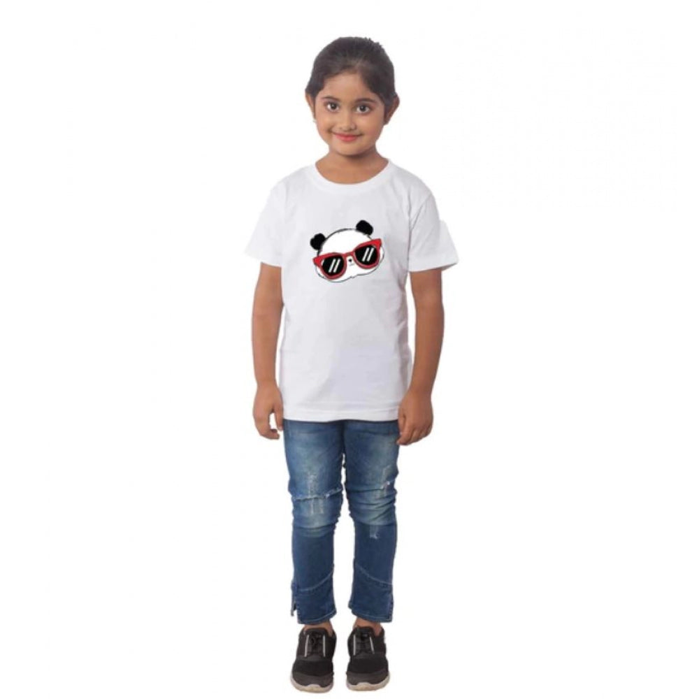 Generic Girls Cotton Panda Glass Half Sleeve TShirt (White) Main image