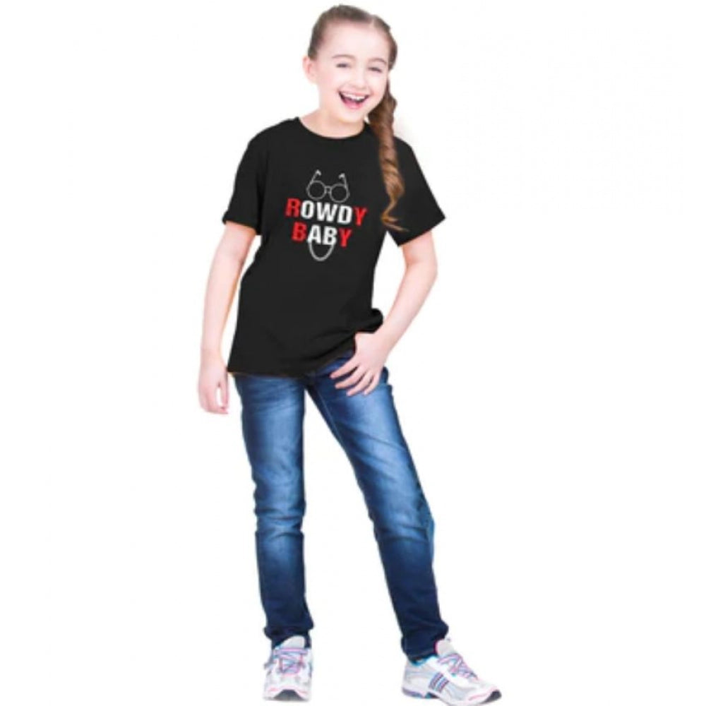 Generic Girls Cotton Rowdy Baby Half Sleeve TShirt (Black) Secondary image