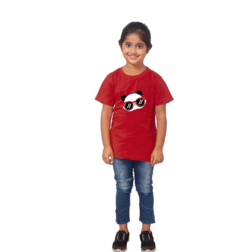 Generic Girls Cotton Panda Glass Half Sleeve TShirt (Maroon) Main image