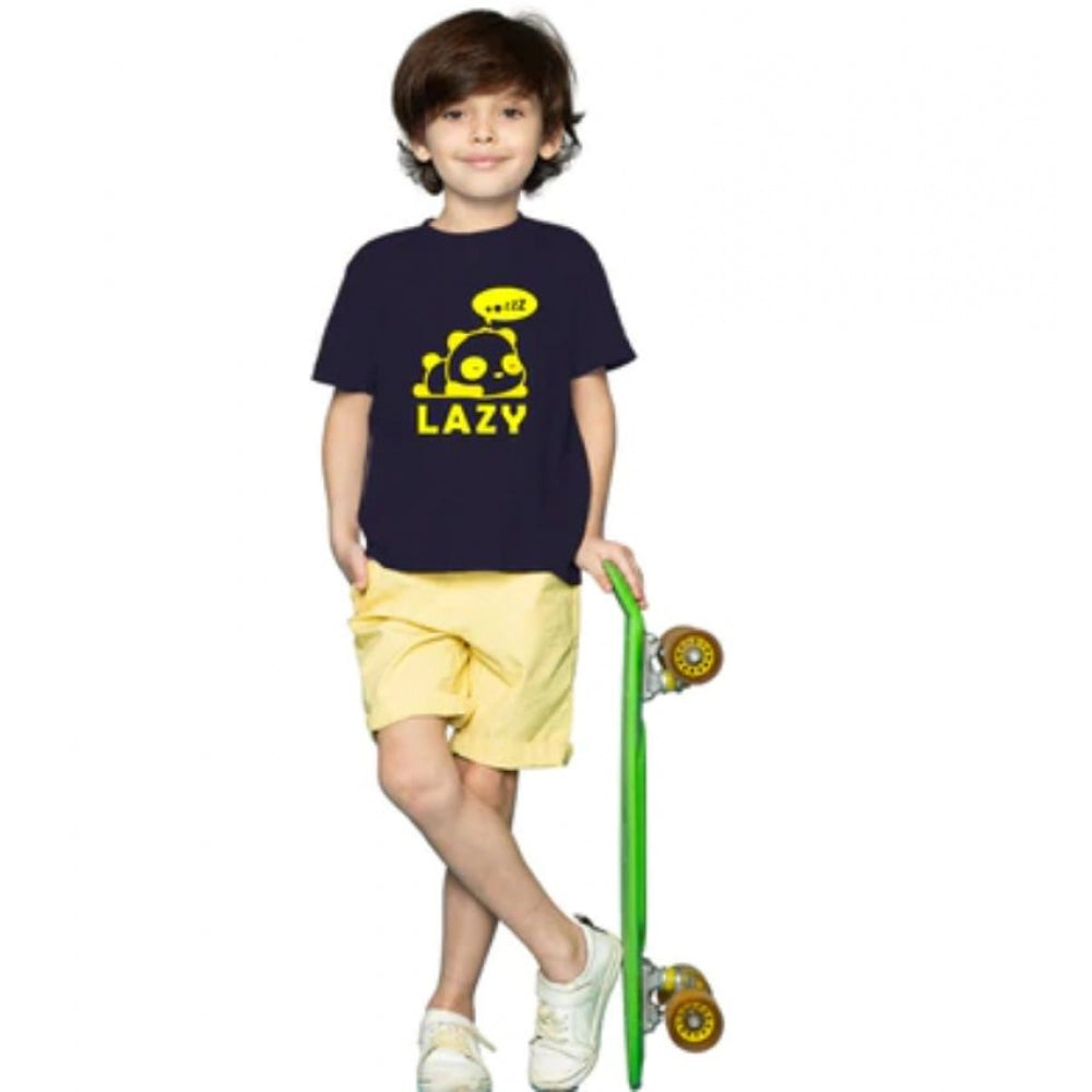 Generic Boys Cotton Lazy Half Sleeve TShirt (Black) Main image