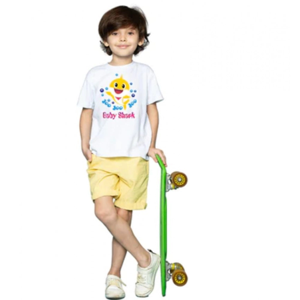 Generic Boys Cotton Baby Shark Half Sleeve TShirt (White) Main image