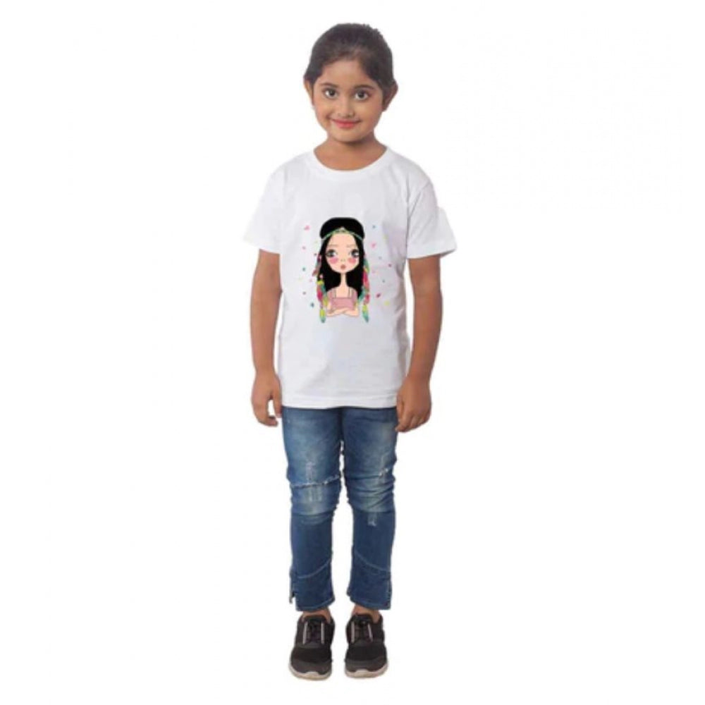 Generic Girls Cotton Tribal Half Sleeve TShirt (White) Main image