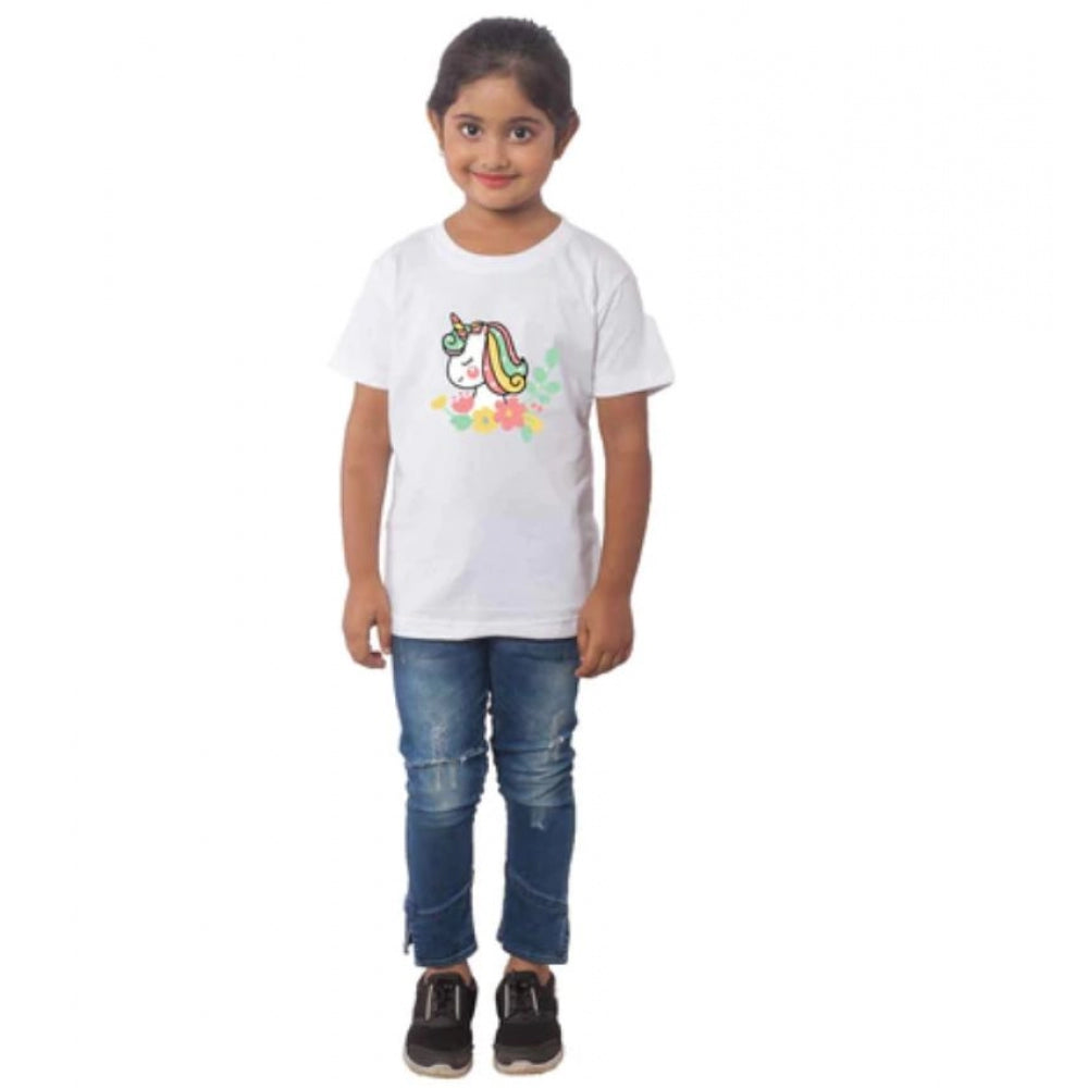 Generic Girls Cotton Unicorn Face Half Sleeve TShirt (White) Main image