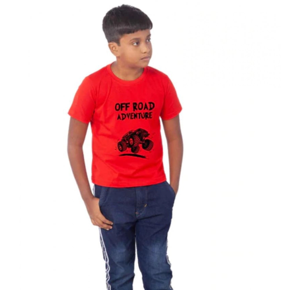 Generic Boys Cotton Off Road Adventure Half Sleeve TShirt (Red) Secondary image