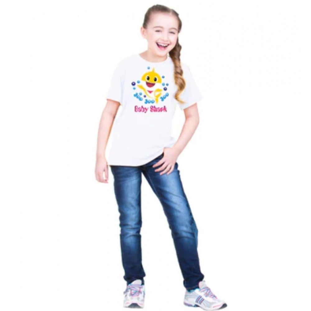Generic Girls Cotton Baby Shark Half Sleeve TShirt (White) Secondary image