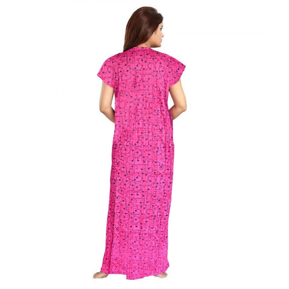 Generic Women's Cotton Printed Maxi Nighty (Pink) Secondary image