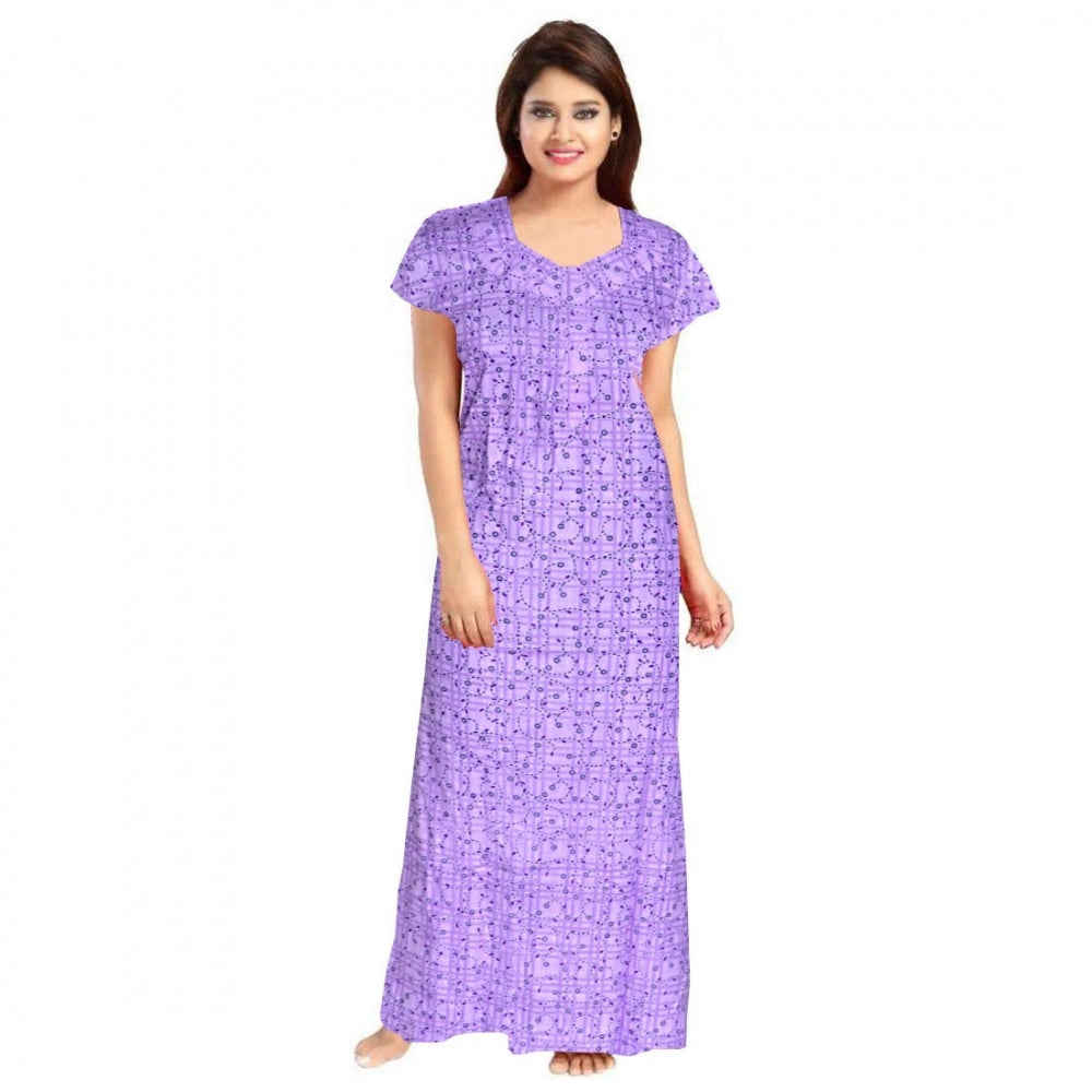 Generic Women's Cotton Printed Maxi Nighty (Lavender) Main image