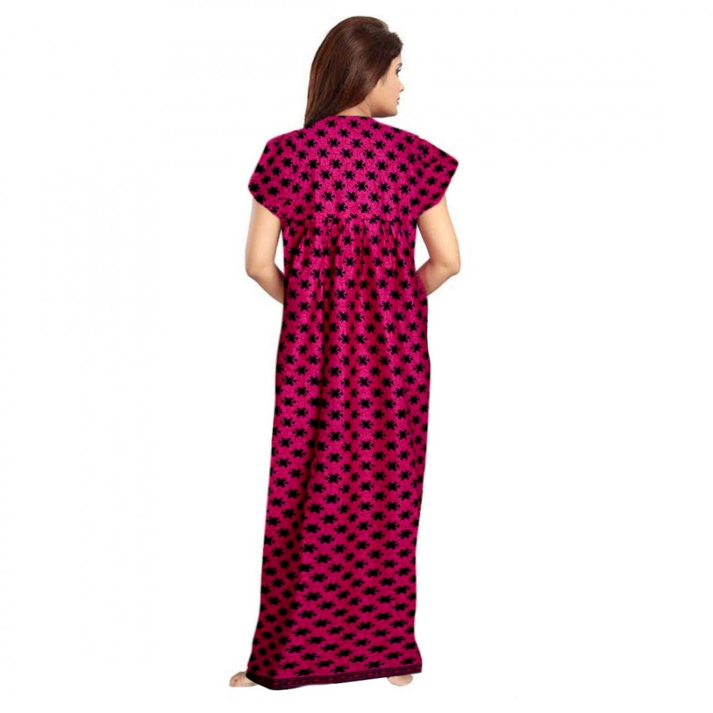Generic Women's Cotton Printed Maxi Nighty (Pink) Secondary image