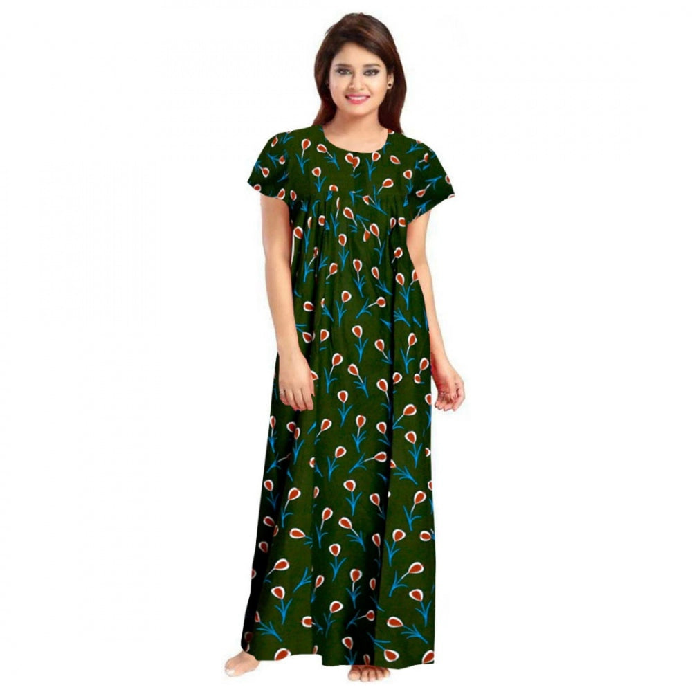 Generic Women's Cotton Printed Maxi Nighty (Green) Main image