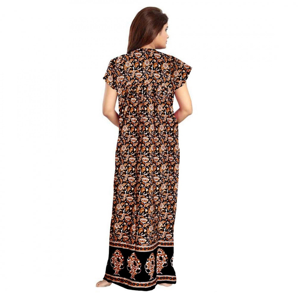 Generic Women's Cotton Printed Maxi Nighty (Brown) Secondary image