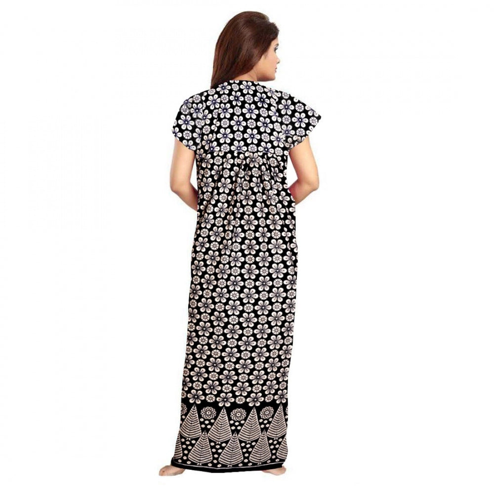 Generic Women's Cotton Printed Maxi Nighty (Black) Secondary image