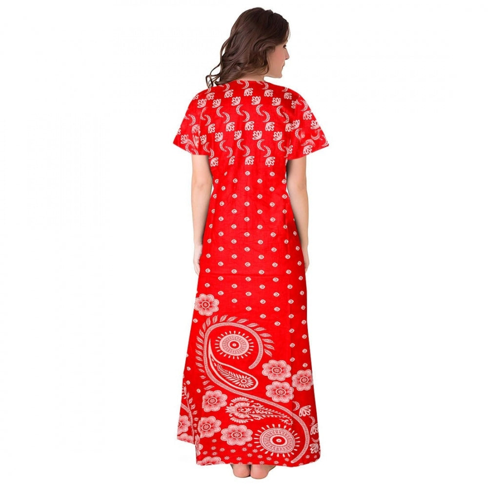 Generic Women's Cotton Printed Maxi Nighty (Red) Secondary image