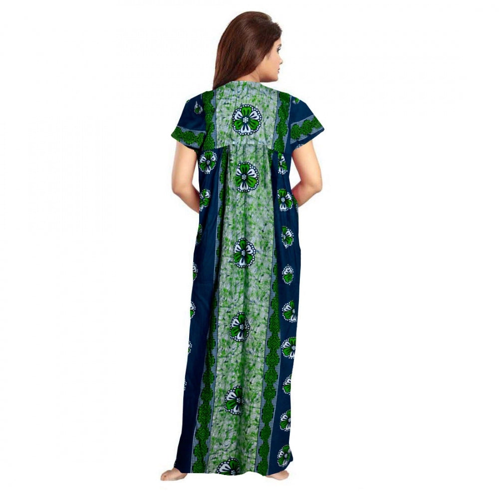 Generic Women's Cotton Printed Maxi Nighty (Green) Secondary image