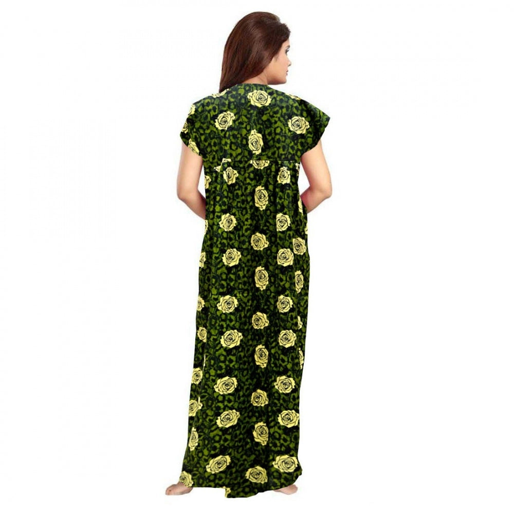 Generic Women's Cotton Printed Maxi Nighty (Green) Secondary image