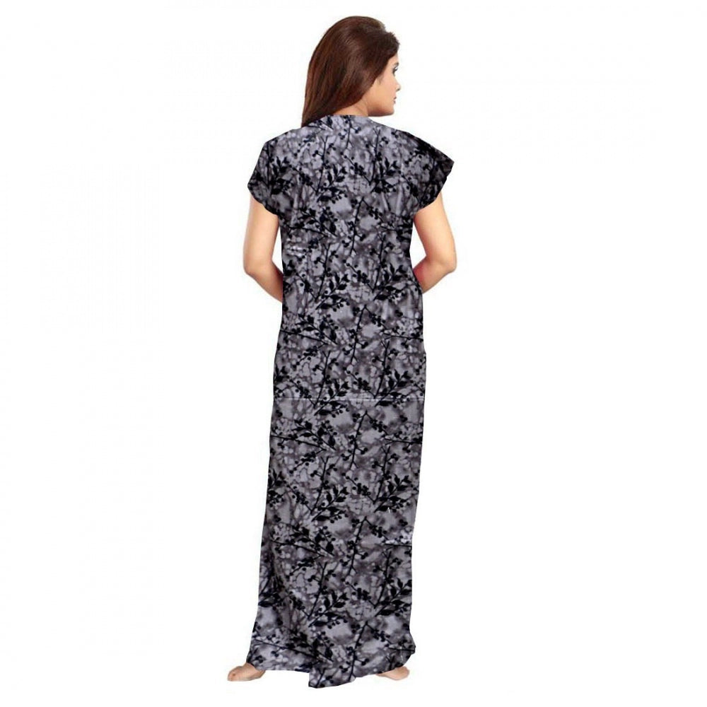 Generic Women's Cotton Printed Maxi Nighty (Grey) Secondary image