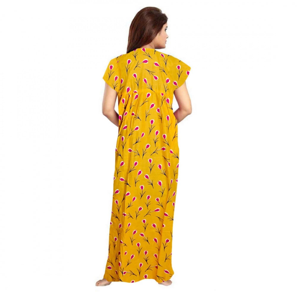 Generic Women's Cotton Printed Maxi Nighty (Yellow) Secondary image