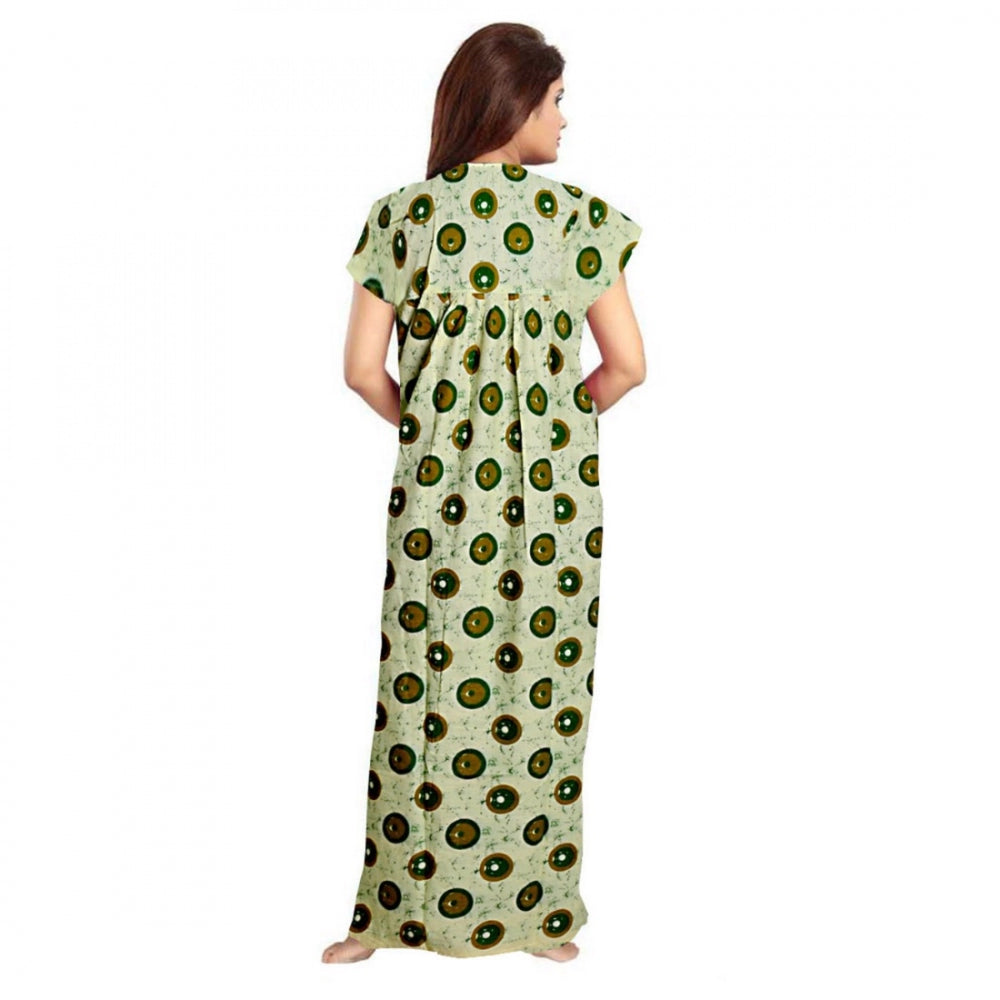 Generic Women's Cotton Printed Maxi Nighty (Green) Secondary image