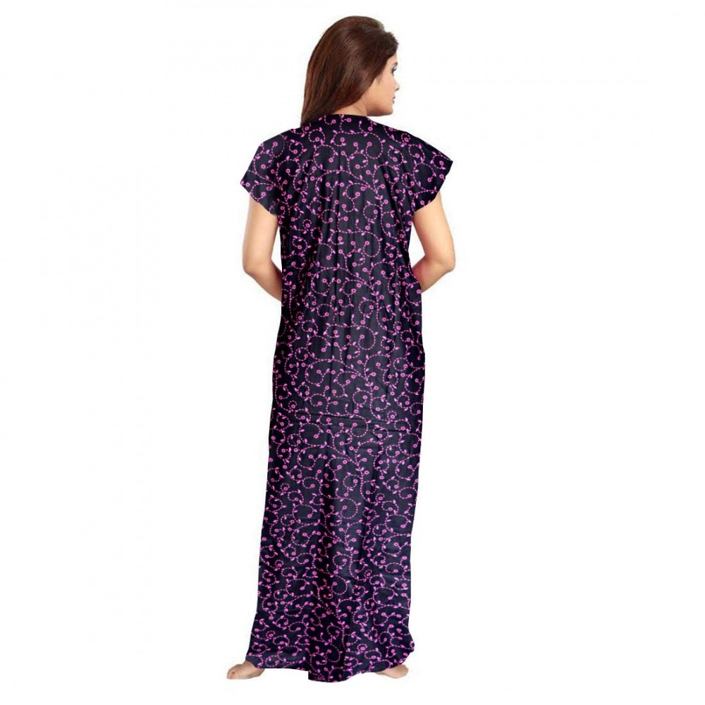 Generic Women's Cotton Printed Maxi Nighty (Purple) Secondary image