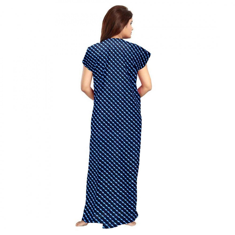Generic Women's Cotton Printed Maxi Nighty (Blue) Secondary image