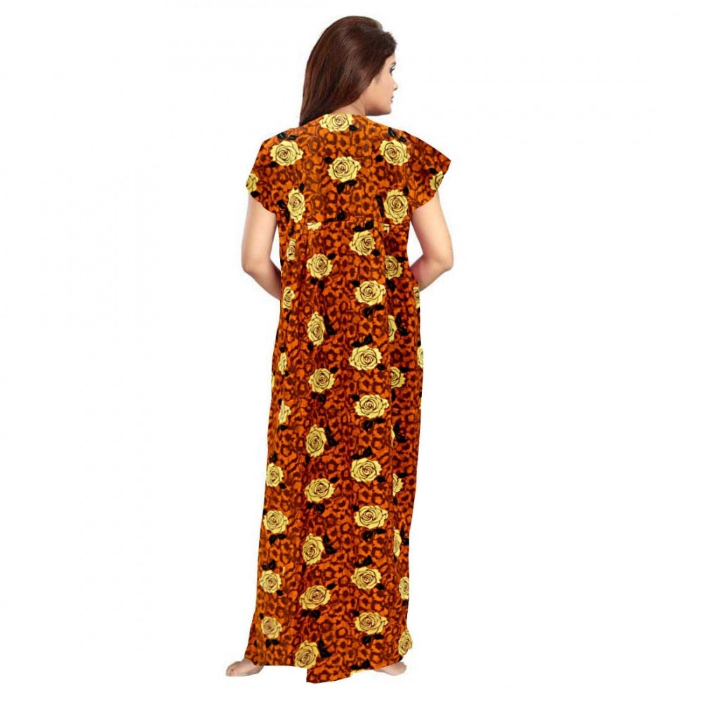 Generic Women's Cotton Printed Maxi Nighty (Mustard) Secondary image