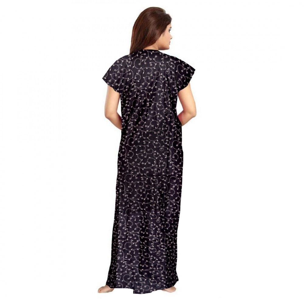 Generic Women's Cotton Printed Maxi Nighty (Grey) Secondary image