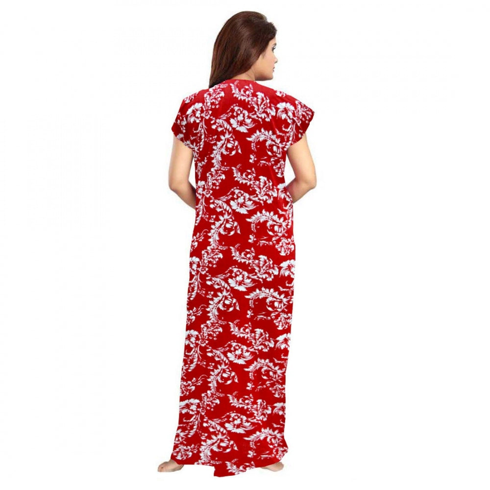 Generic Women's Cotton Printed Maxi Nighty (Red) Secondary image