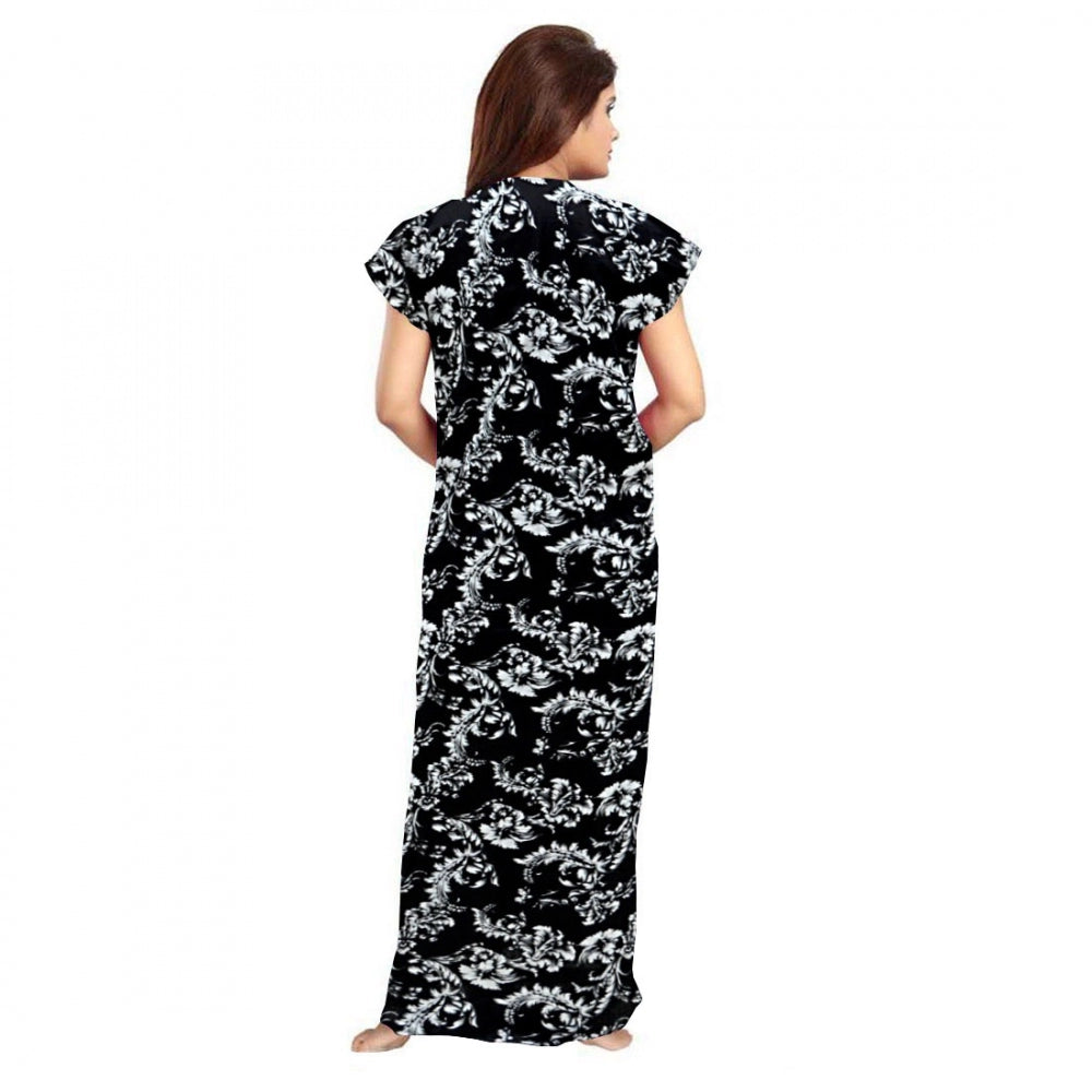 Generic Women's Cotton Printed Maxi Nighty (Black) Secondary image