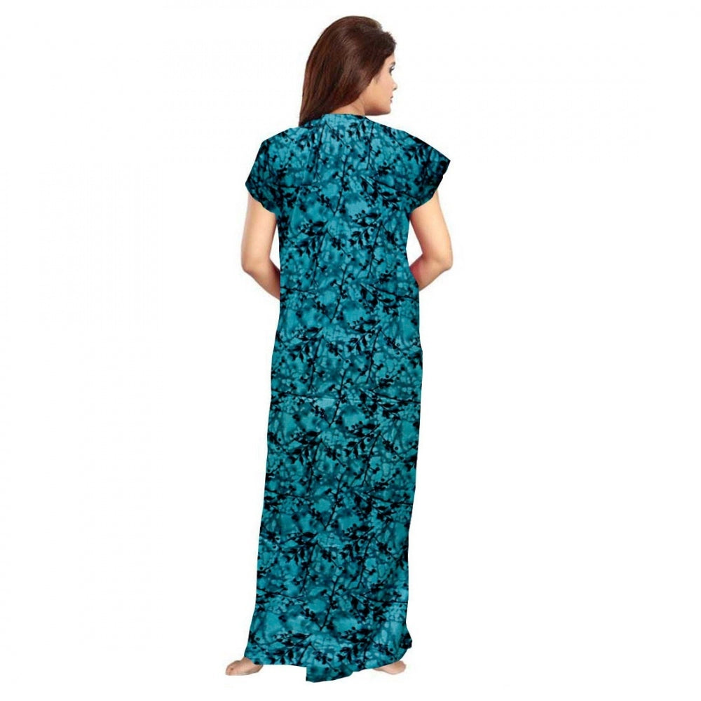 Generic Women's Cotton Printed Maxi Nighty (Blue) Secondary image