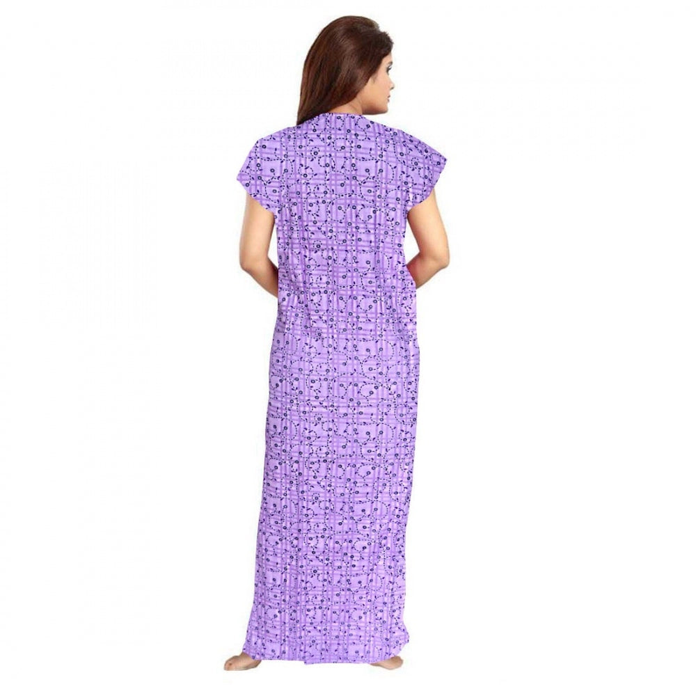 Generic Women's Cotton Printed Maxi Nighty (Lavender) Secondary image