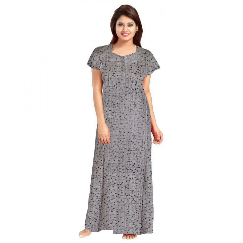 Generic Women's Cotton Printed Maxi Nighty (Grey) Main image