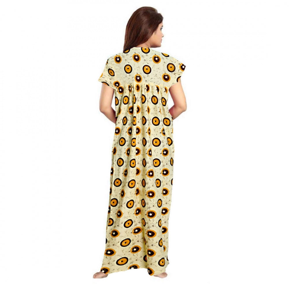 Generic Women's Cotton Printed Maxi Nighty (Off White) Secondary image