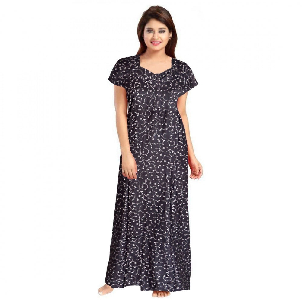 Generic Women's Cotton Printed Maxi Nighty (Grey) Main image